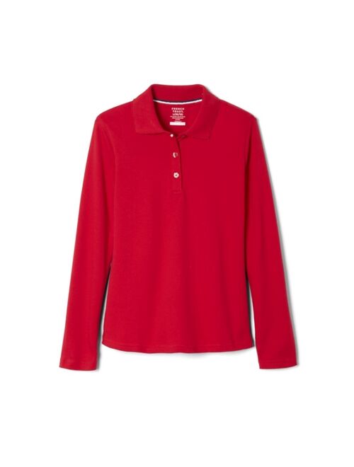 French Toast Girls' Long Sleeve Interlock Polo with Picot Collar