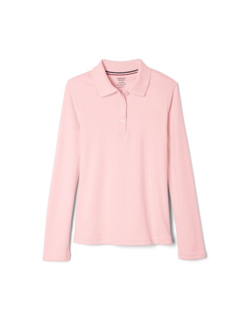 French Toast Girls' Long Sleeve Interlock Polo with Picot Collar