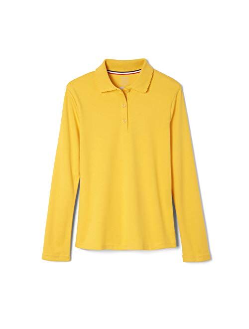 French Toast Girls' Long Sleeve Interlock Polo with Picot Collar