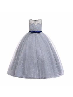 Girls Princess Tulle Lace Flower Pageant Dress Puffy Floor Length Wedding Bridesmaid Dress Party Tutu Maxi Gown