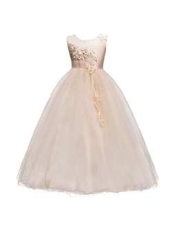 Girls Princess Tulle Lace Flower Pageant Dress Puffy Floor Length Wedding Bridesmaid Dress Party Tutu Maxi Gown