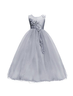 Girls Princess Tulle Lace Flower Pageant Dress Puffy Floor Length Wedding Bridesmaid Dress Party Tutu Maxi Gown