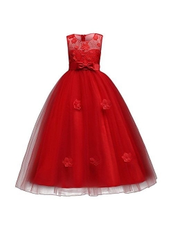 Girls Princess Tulle Lace Flower Pageant Dress Puffy Floor Length Wedding Bridesmaid Dress Party Tutu Maxi Gown