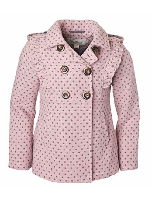 CREMSON Girls' Wool Blend Hooded Ruffle Winter Dress Pea Coat Jacket