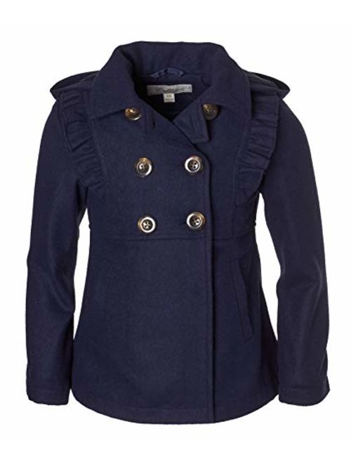 CREMSON Girls' Wool Blend Hooded Ruffle Winter Dress Pea Coat Jacket