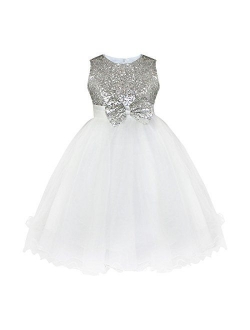 iEFiEL Girls Sequin Bowknot Princess Dance Ball Wedding Party Flower Dress