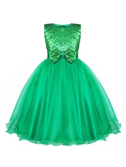 iEFiEL Girls Sequin Bowknot Princess Dance Ball Wedding Party Flower Dress