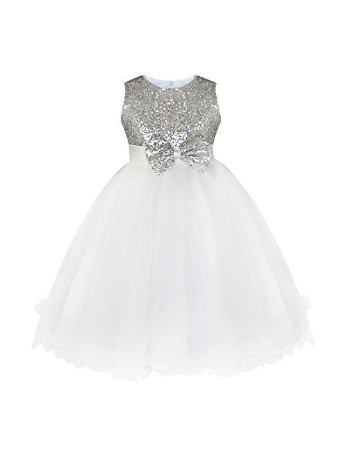 iEFiEL Girls Sequin Bowknot Princess Dance Ball Wedding Party Flower Dress