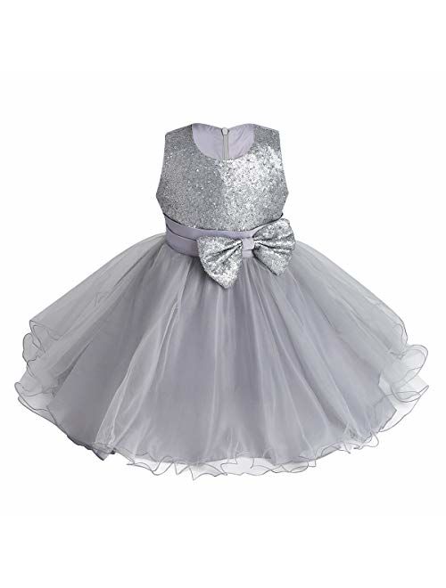 iEFiEL Girls Sequin Bowknot Princess Dance Ball Wedding Party Flower Dress