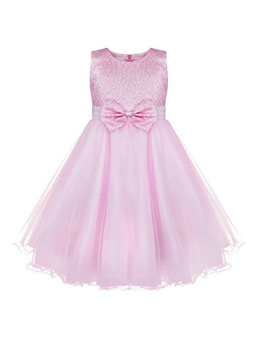 iEFiEL Girls Sequin Bowknot Princess Dance Ball Wedding Party Flower Dress