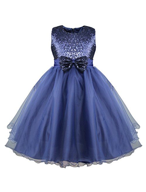 iEFiEL Girls Sequin Bowknot Princess Dance Ball Wedding Party Flower Dress