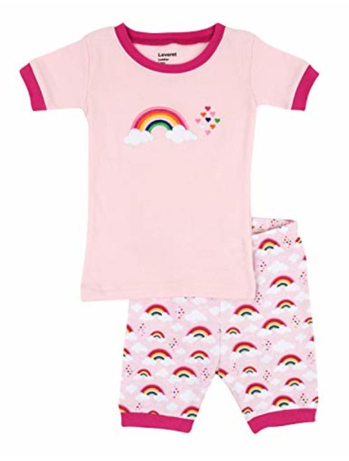 Leveret Kids & Toddler Pajamas Girls Shorts 2 Piece Pjs Set 100% Cotton Sleepwear (2-10 Years)