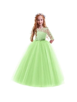 Flower Girl Lace Dress for Kids Wedding Bridesmaid Pageant Party Prom Formal Ball Gown Princess Puffy Tulle Dresses