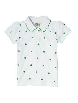 Traditional Craft Ltd. White Shamrock Print Kids Polo Shirt