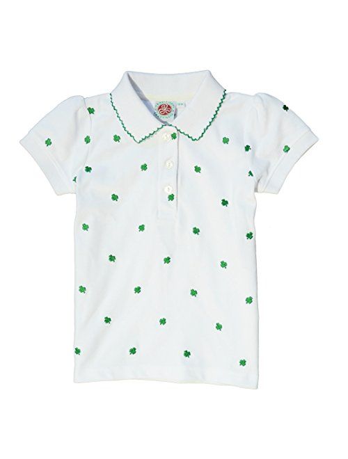 Traditional Craft Ltd. White Shamrock Print Kids Polo Shirt