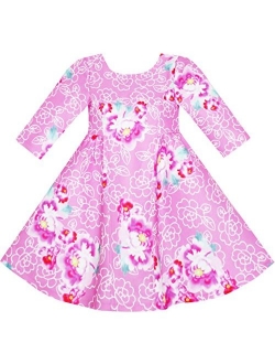 Girls Dress Satin Silk City Building View Pink