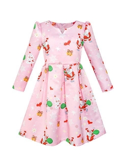 Girls Dress Satin Silk City Building View Pink