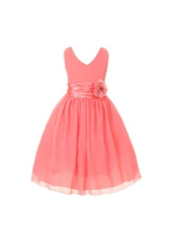 V-Neckline Chiffon Flower Girl Dress