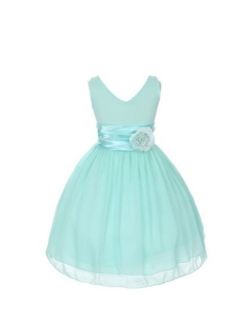 V-Neckline Chiffon Flower Girl Dress