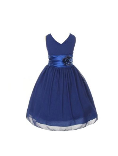 V-Neckline Chiffon Flower Girl Dress