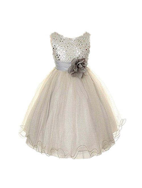 Weixinbuy Kids Girls Sequin Bowknot Sleeveless Summer Wedding Party Dress 0-10 Years