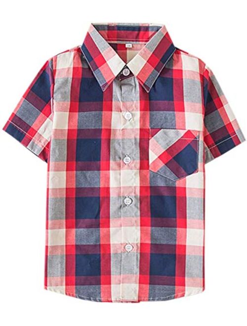 SANGTREE Boys Girls & Adult Short Sleeve Plaid Shirt, 2 Years - 2XL