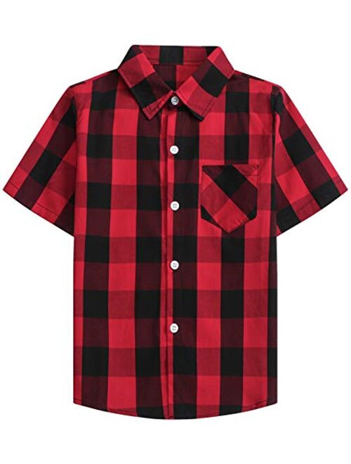 SANGTREE Boys Girls & Adult Short Sleeve Plaid Shirt, 2 Years - 2XL