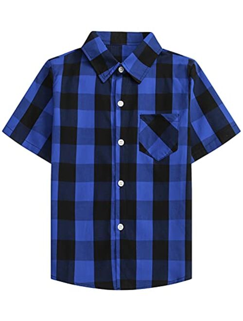 SANGTREE Boys Girls & Adult Short Sleeve Plaid Shirt, 2 Years - 2XL