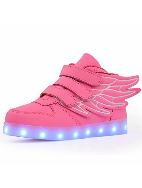 QTMS Boys Girls Breathable LED Light Up Shoes Flashing Colorful Sneakers for Kids