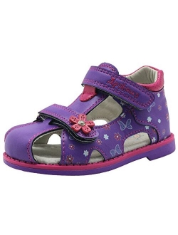 Apakowa Boy's and Girl's Double Adjustable Strap Closed-Toe Sandals