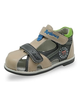 Apakowa Boy's and Girl's Double Adjustable Strap Closed-Toe Sandals