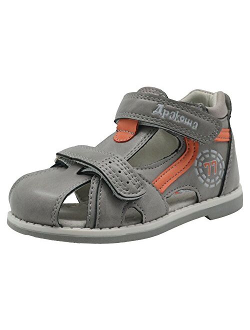 Apakowa Boy's and Girl's Double Adjustable Strap Closed-Toe Sandals