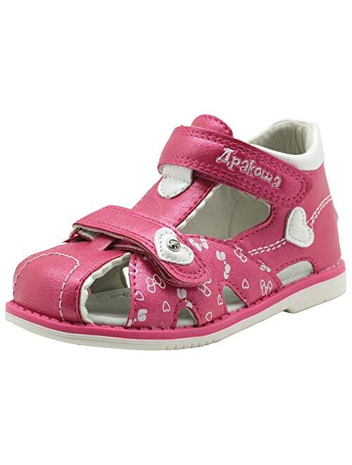 Apakowa Boy's and Girl's Double Adjustable Strap Closed-Toe Sandals