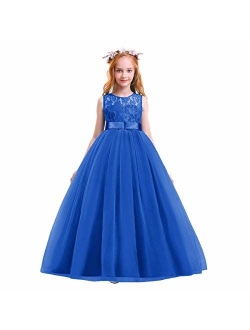 Big Girl Vintage Lace Junior Bridesmaid Dress Dance Ball Pageant Maxi Gown Floor Long for Party Wedding