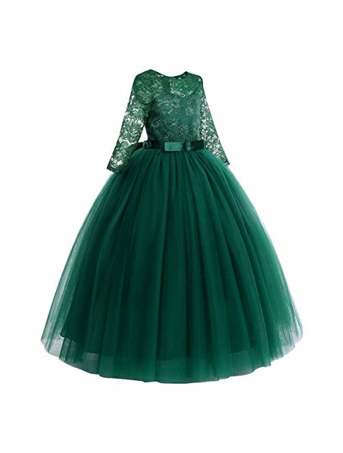 IBTOM CASTLE Big Girl Vintage Lace Junior Bridesmaid Dress Dance Ball Pageant Maxi Gown Floor Long for Party Wedding