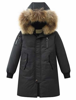Mallimoda Boys' Hooded Down Coats Winter Warm Jacket Solid Puffer Coat