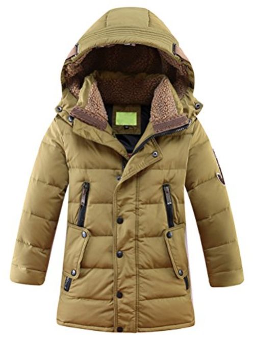 Mallimoda Boys' Hooded Down Coats Winter Warm Jacket Solid Puffer Coat