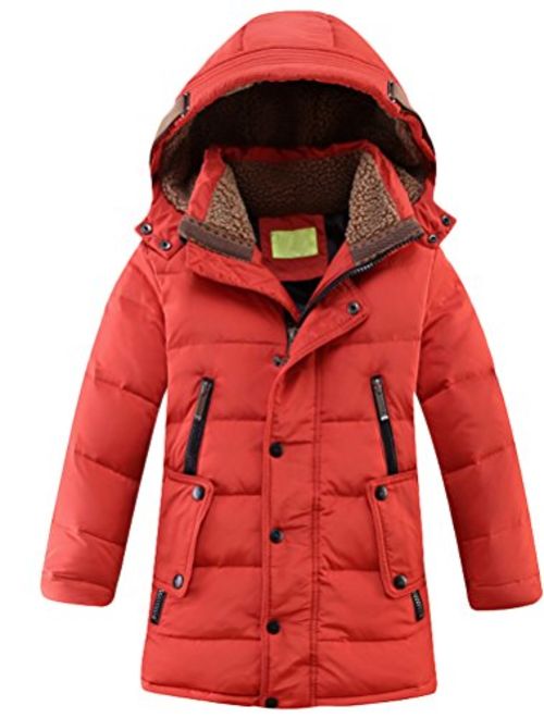 Mallimoda Boys' Hooded Down Coats Winter Warm Jacket Solid Puffer Coat