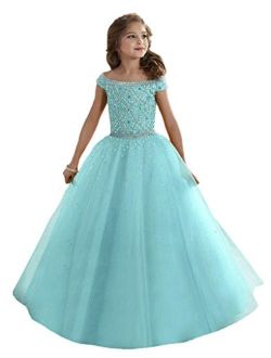 Baoji Girls' Bateau Crystal Floor Length Pageant Gowns