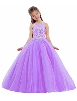 Baoji Girls' Bateau Crystal Floor Length Pageant Gowns