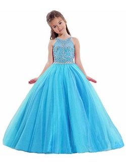 Baoji Girls' Bateau Crystal Floor Length Pageant Gowns