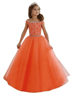 Baoji Girls' Bateau Crystal Floor Length Pageant Gowns