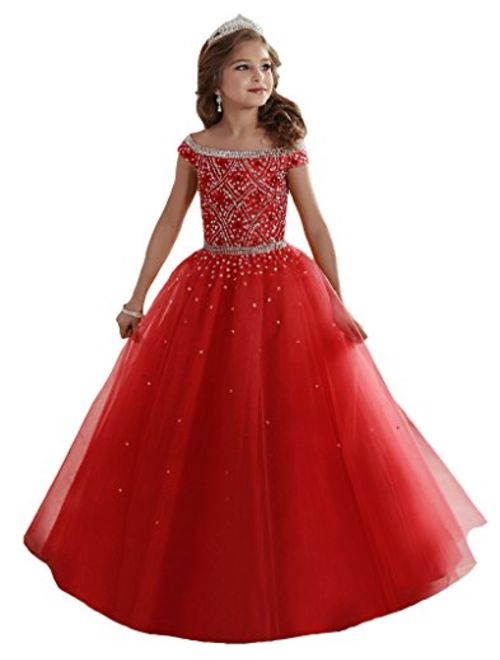 Baoji Girls' Bateau Crystal Floor Length Pageant Gowns