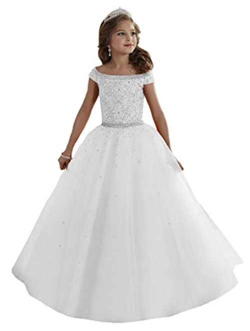 Baoji Girls' Bateau Crystal Floor Length Pageant Gowns