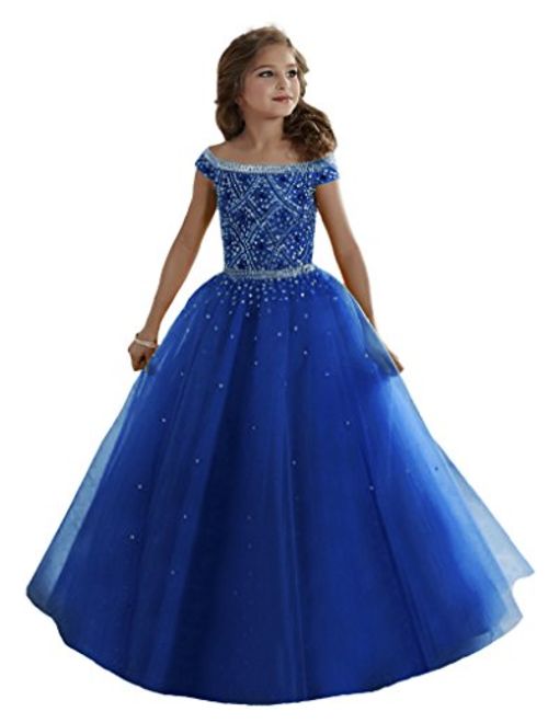 Baoji Girls' Bateau Crystal Floor Length Pageant Gowns