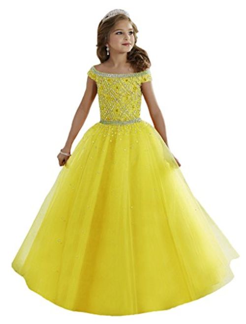 Baoji Girls' Bateau Crystal Floor Length Pageant Gowns