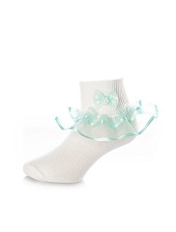 DressForLess Multi Color Girls Socks with Color Ruffled Organza Lace and Ribbon