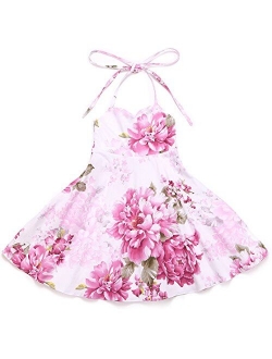 Flofallzique Floral Girls Party Dress Summer Vintage Casual Toddler Boho Dress Sleeveless