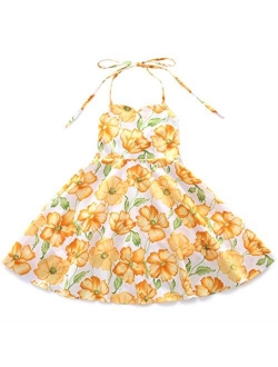 Flofallzique Floral Girls Party Dress Summer Vintage Casual Toddler Boho Dress Sleeveless