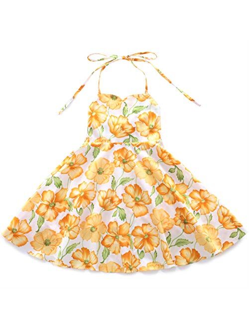 Flofallzique Floral Girls Party Dress Summer Vintage Casual Toddler Boho Dress Sleeveless